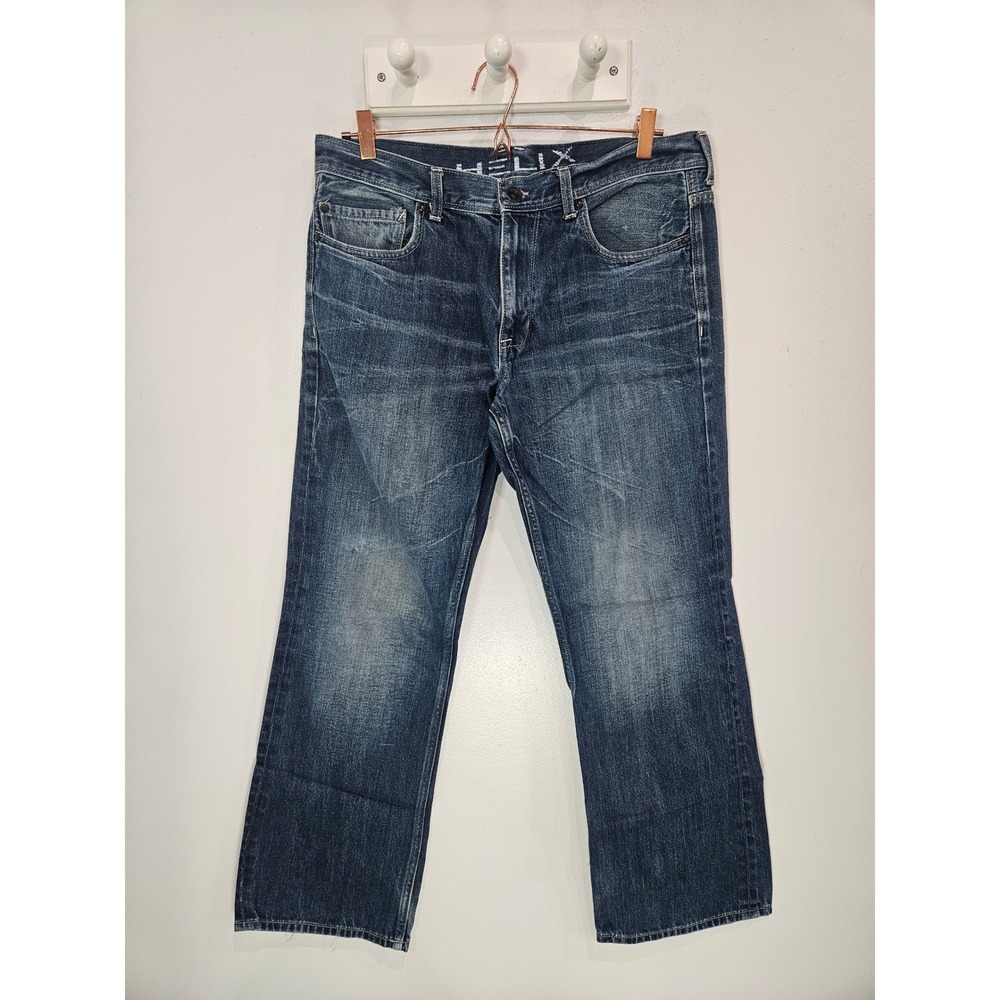 Helix Mens Slim Boot Jeans 34x30 Medium Wash Blue Cotton Denim Distressed